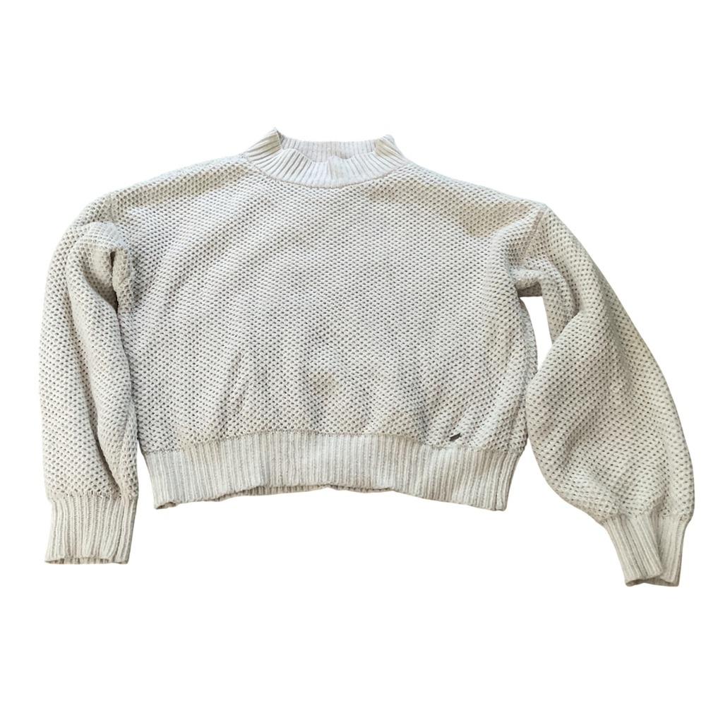 Hollister Womens Chenille Waffle Knit Mock‎ Neck Balloon Sleeve Sweater Cream M